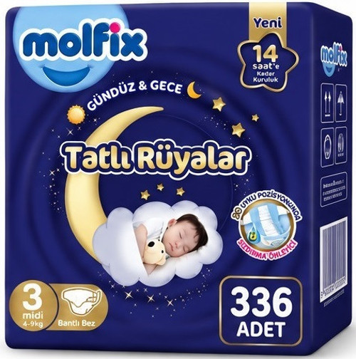 Tatlı Rüyalar Bebek Bezi 3 Beden 4-9 KG Midi 336 Adet Avantaj Fırsat Pk