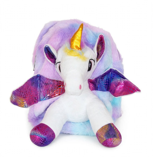 AKILLIELMA-TAROS KABARTMALI PELUŞ SIRT ÇANTASI MAVİ UNICK COLOR UNICORN ORTA BOY 7698