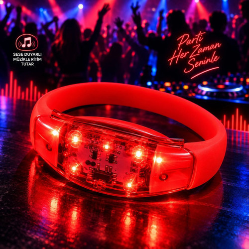 LED Işıklı Bileklik (Pilli, Sese Duyarlı – Kırmızı)