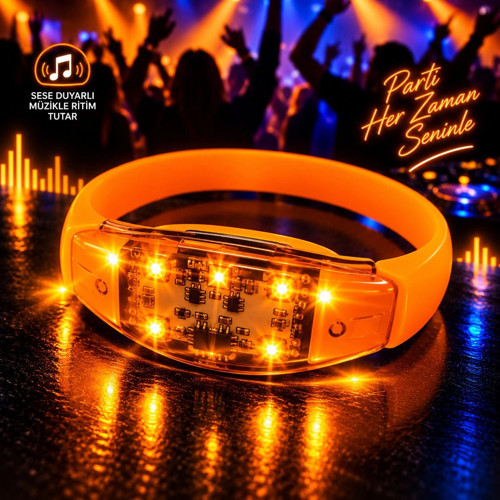 LED Işıklı Bileklik (Pilli, Sese Duyarlı – Turuncu)