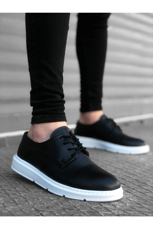 Erkek Siyah Beyaz Günlük Comfort Taban Casual Spor Ayakkabı Cilt Deri Klasik Sneaker