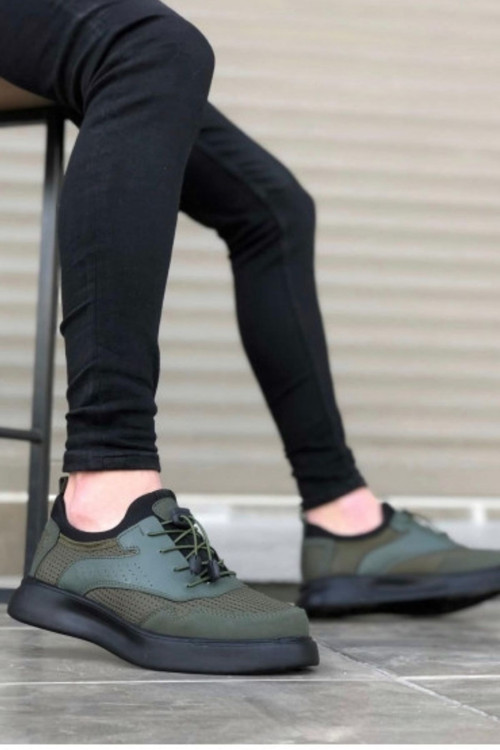 Erkek Casual Haki Siyah Süet Sneaker Bağcıklı Yüksek Taban Şık Rahat Ortopedik Spor Ayakkabı