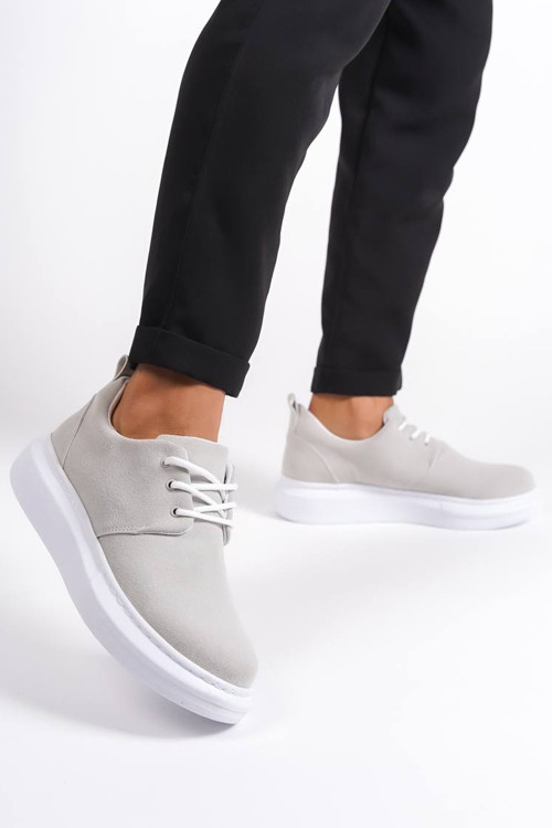 Erkek Gri Süet Bağcıklı Spor Günlük Ayakkabı Yüksek Kalın Taban Hafif Rahat Taban Sneaker