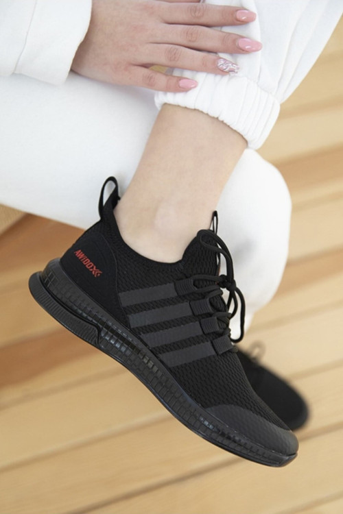Unisex Siyah Günlük Rahat Esnek Yumuşak Taban Sneaker Ultra Hafif Günlük Bağcıklı Spor Ayakkabı