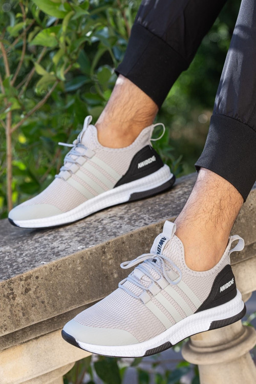 Unisex Gri Comfort Taban Fileli Rahat Konforlu Sneaker Günlük Ayakkabı Bağcıklı Yumuşak