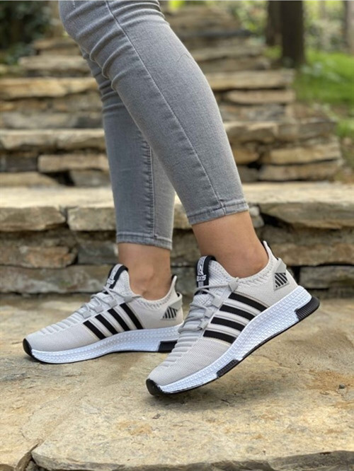 Kadın Bej Konforlu Şık Çizgili Comfort Taban Sneaker Fileli Şık Tasarım Model Spor Ayakkabı