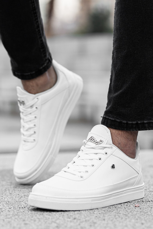Erkek Beyaz Bağcıklı Deri Düz Rahat Taban Günlük Yumuşak Iç Astarlı Şık Sneaker Spor Ayakkabı