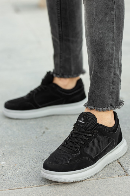 Erkek Siyah Füme Günlük Kalın Taban Sneaker Bağcıklı Rahat Dayanıklı Hafif Yürüyüş Ayakkabısı