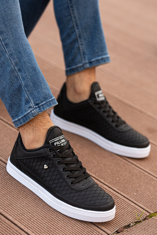 Erkek Siyah Beyaz Casual Bağcıklı Deri Terletmez Esnek Sneaker Nefes Alabilen Spor Ayakkabı