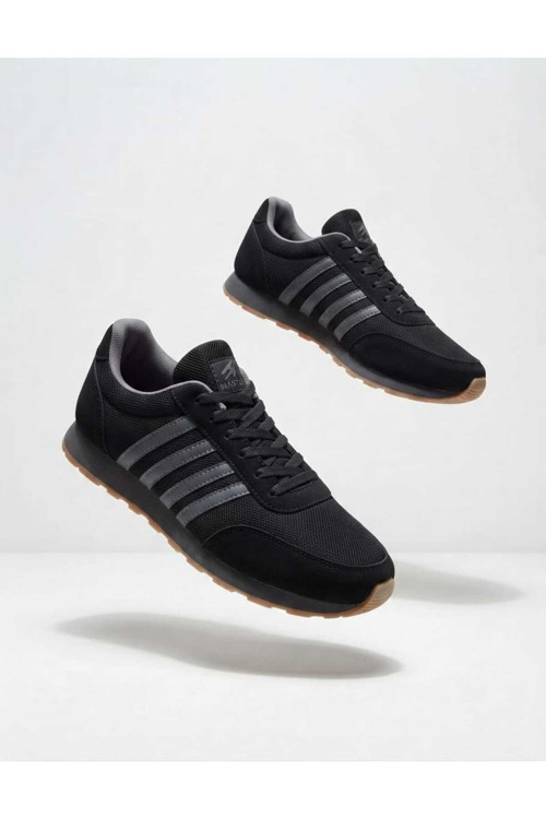 Erkek Siyah Füme Çizgili Casual Rahat Yumuşak Tabanlı Konforlu Bağcıklı Sneaker Spor Ayakkabı
