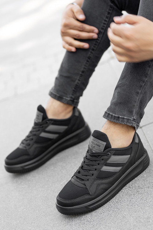 Erkek Siyah-Füme Casual Bağcıklı Fileli Terletmez Esnek Sneaker Lifestyle Klasik Spor Ayakkabı