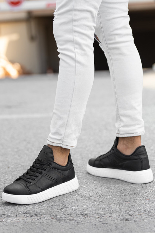 Erkek Siyah Beyaz Casual Bağcıklı Terletmez Esnek Sneaker Lifestyle Klasik Spor Ayakkabı