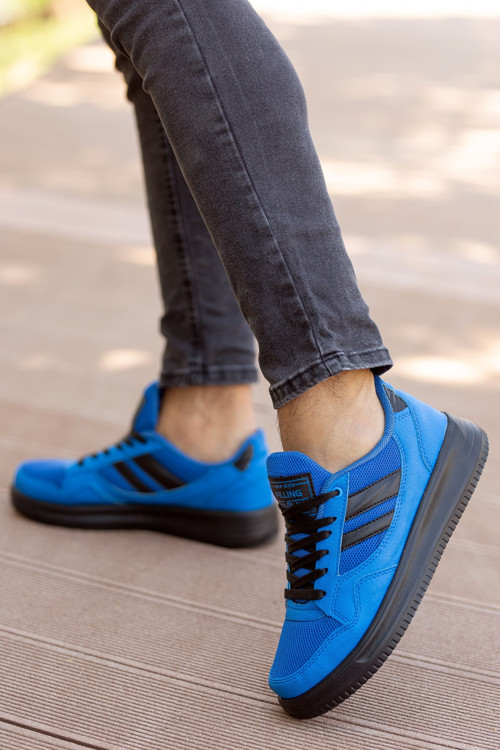 Erkek Mavi Casual Bağcıklı Fileli Terletmez Esnek Sneaker Lifestyle Klasik Spor Ayakkabı
