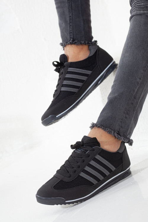 Erkek Siyah Yumuşak Taban Konforlu Yüksek Kaliteli Casual Yürüyüş Sneaker Spor Ayakkabı