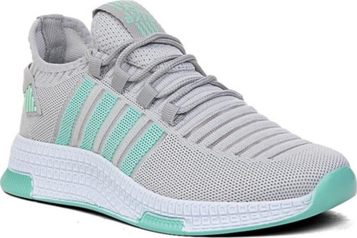 Erkek Gri Su Yeşili Çizgi Detaylı Hafif Yumuşak Esnek Rahat Taban Konforlu Sneaker Ayakkabı