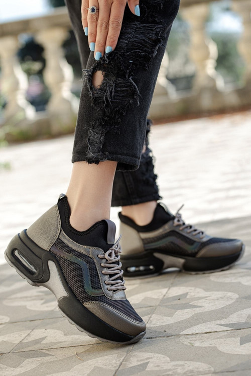 Kadın Haki Bağcıklı Günlük Air Kalın Taban Rahat Yumuşak Günlük Sneaker Yürüyüş Spor Ayakkabı
