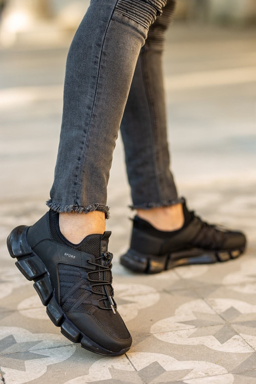 Erkek Siyah Ortopedik Taban Rahat Yumuşak Konforlu Günlük Sneaker Yürüyüş Spor Ayakkabı
