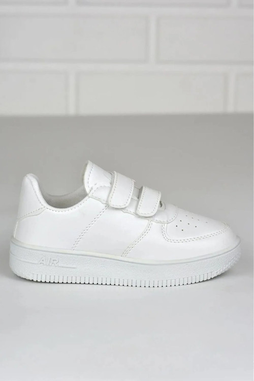 Çocuk Unisex Beyaz Günlük Cırt Cırtlı Rahat Nefes Alan Esnek Hafif Şık Sneaker Spor Ayakkabı