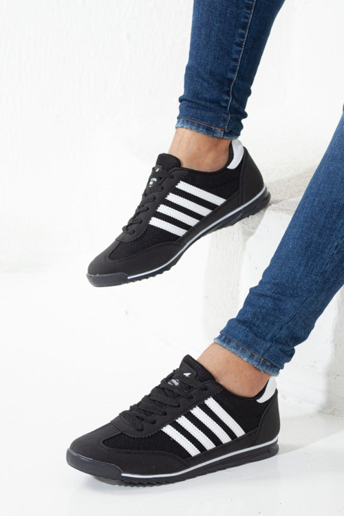 Erkek Siyah Beyaz Yumuşak Taban Konforlu Yüksek Kaliteli Yürüyüş Sneaker Spor Ayakkabı