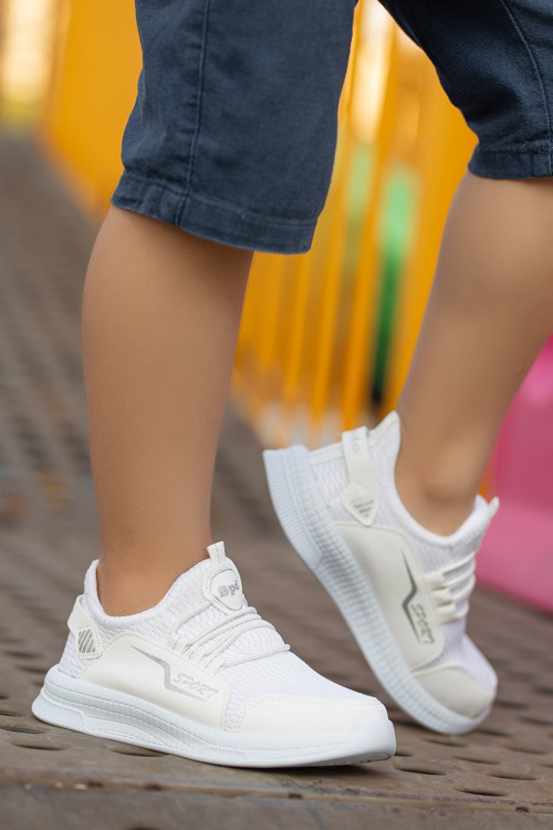 Çocuk Unisex Günlük Beyaz Bağcıklı Rahat Nefes Alan Triko Esnek Hafif Şık Sneaker Spor Ayakkabı