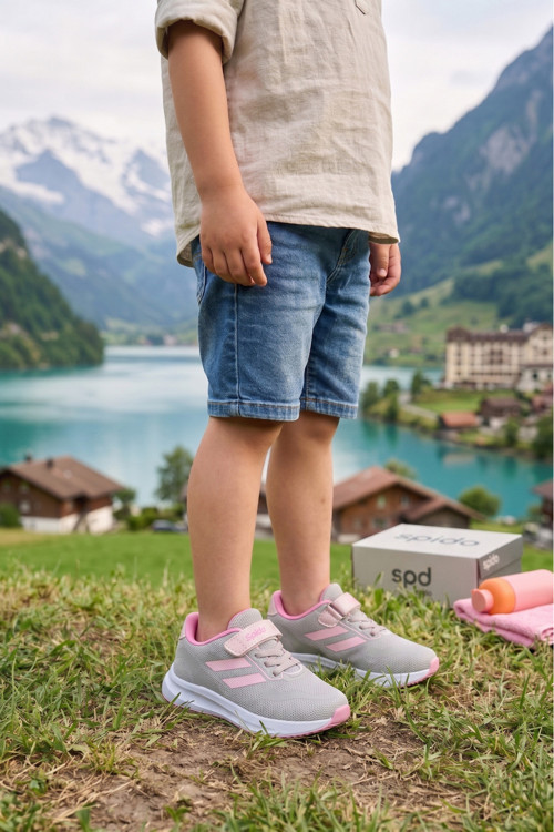 Çocuk Buz Pembe Cırt Cırtlı Triko Günlük Yürüyüş Koşu Spor Ayakkabı Bağcıklı Rahat Konforlu Okul Sneaker