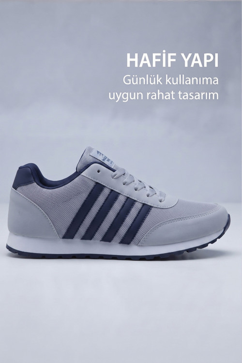 Erkek Buz Lacivert Çizgili Casual Rahat Yumuşak Tabanlı Konforlu Bağcıklı Sneaker Spor Ayakkabı