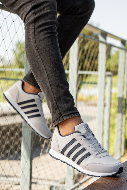 Erkek Gri Bağcıklı Günlük Rahat Taban Şık Tasarım Yürüyüş Casual Sneaker Spor Ayakkabı