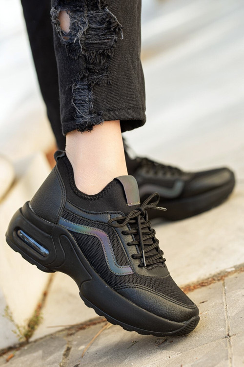 Kadın Siyah Günlük Air Yüksek Taban Rahat Yumuşak Günlük Sneaker Yürüyüş Spor Ayakkabı
