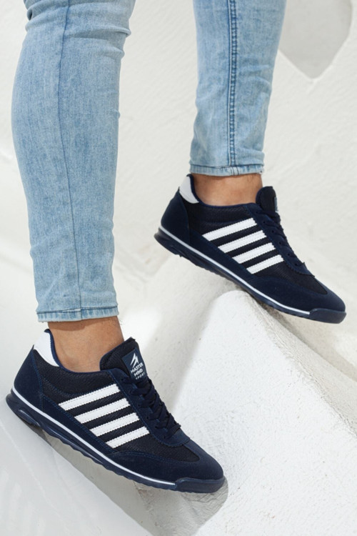 Erkek Lacivert Bağcıklı Yumuşak Rahat Taban Casual Sneaker Esnek Yürüyüş Spor Ayakkabı Sneaker