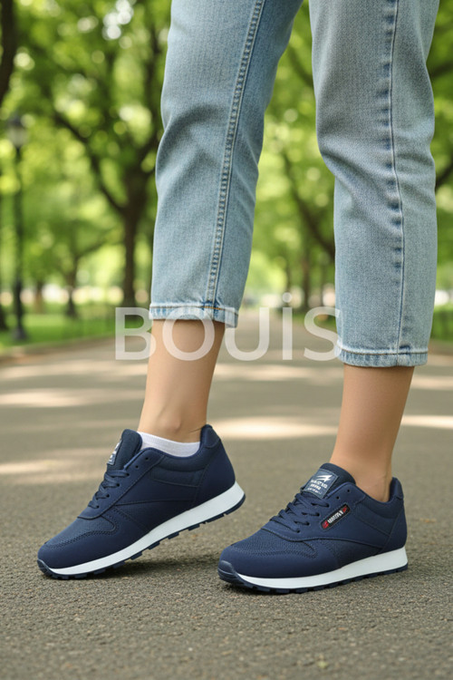 Kadın Lacivert Bağcıklı Casual Rahat Taban Konforlu Yumuşak Yürüyüş Günlük Sneaker Spor Ayakkabı