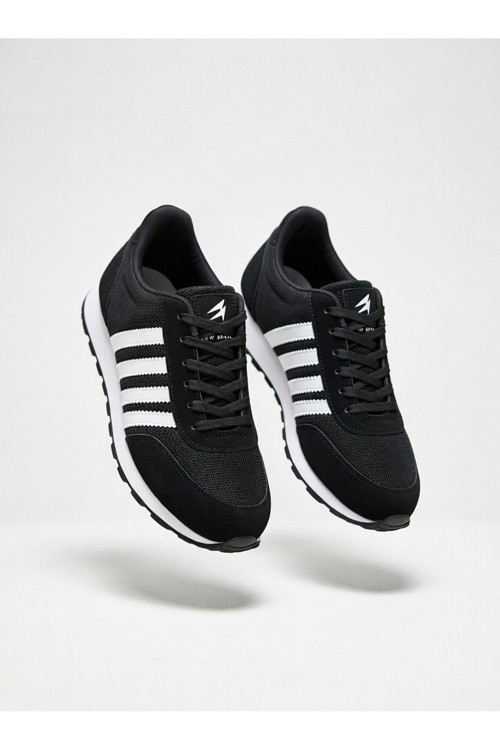 Erkek Siyah Beyaz Günlük Rahat Taban Yumuşak Hafif Esnek Yürüyüş Sneaker Bağcıklı Spor Ayakkabı