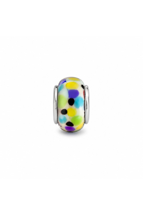 El Yapımı Murano Cam Charm – Pastel Confetti Serisi | Beyaz Zemin Çok Renkli Cam Boncuk