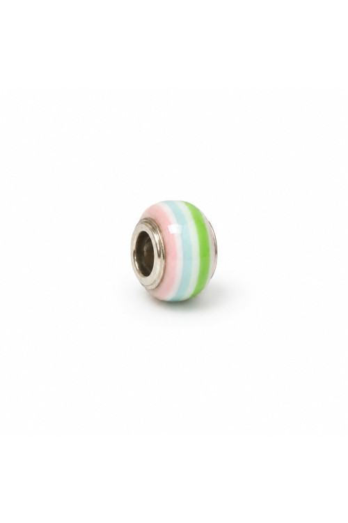 El Yapımı Murano Tasarım Cam Pastel Çizgili Charm Boncuk | Bileklik Uyumlu