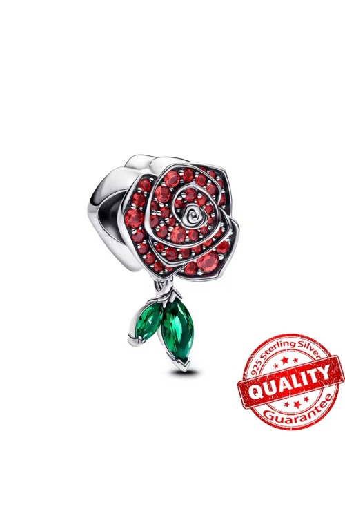 Işıltılı Kırmızı Açan Gül Charm