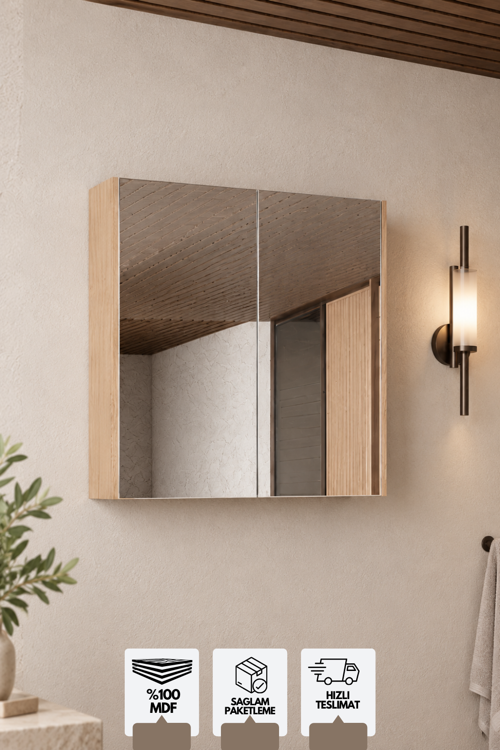 Milano 60 Cm, Banyo Dolabı, Üst Modül, Aynalı Dolap