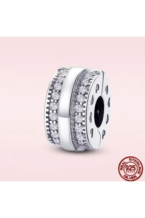 Gümüş Sparkling Pave Lines Logo Klip Charm
