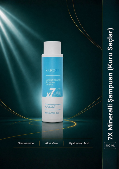 Kuru Saçlar İçin 7X Mineralli Şampuan (Biotin, Keratin, Kafein, Aloe Vera, Yeşil Çay, Niacinamide, Hyaluronic Acid - 400 ml)