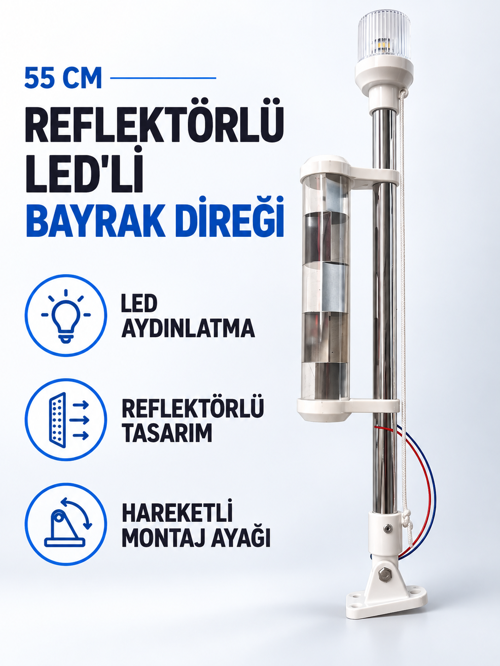 KROM BAYRAK DİREĞİ 55cm LED REFLEKTÖRLÜ