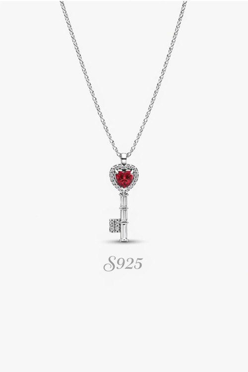 Kırmızı Kalp Anahtar Madalyon S925 Kolye