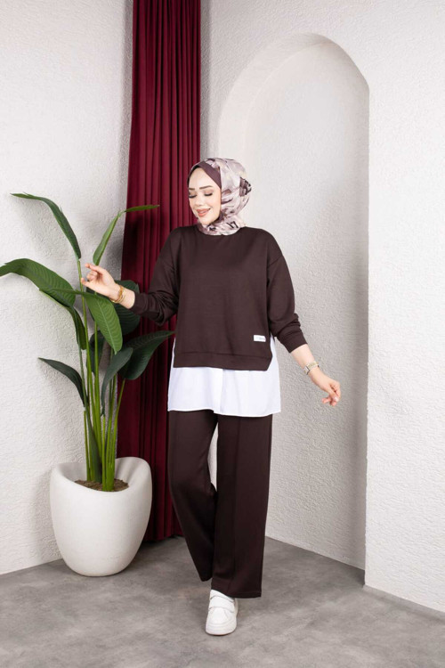 Kadın İkili Takım Oversize Sweatshirt Bol Paça Pantolon Günlük Şık Kombin