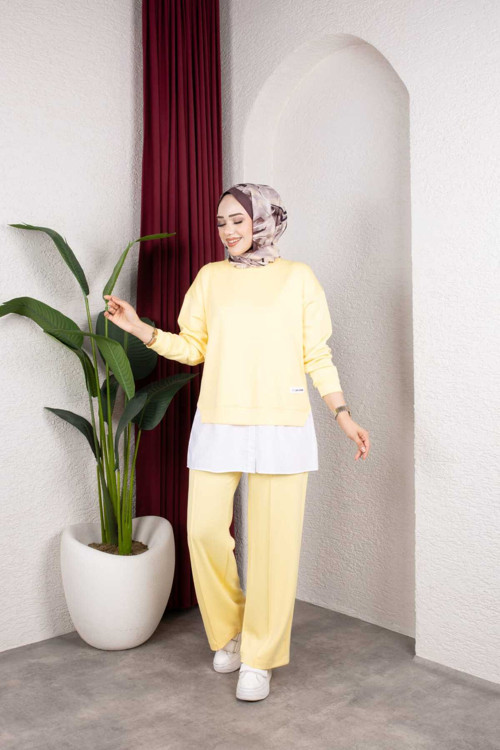 Kadın İkili Takım Oversize Sweatshirt Bol Paça Pantolon Günlük Şık Kombin