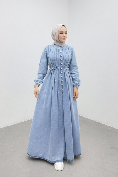Yıkamalı Denim Kot Elbise