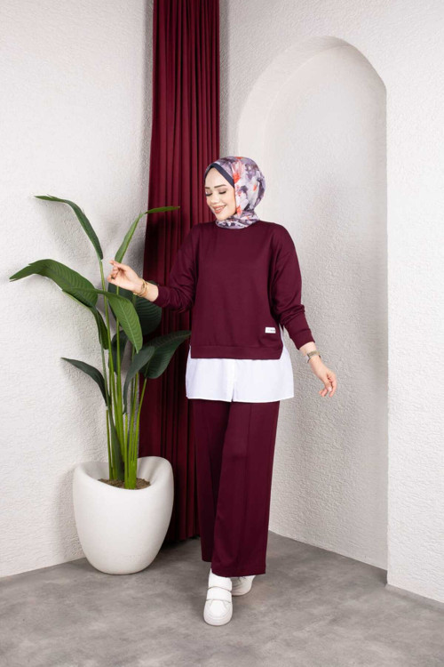 Kadın İkili Takım Oversize Sweatshirt Bol Paça Pantolon Günlük Şık Kombin