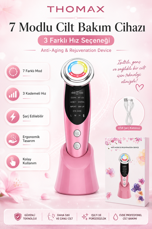 Yüz Sıkılaştırma Cihazı Kırışıklık Leke Giderme Ultrasonik Cilt Temizliği Peeling Cilt Bakım 7 Mod