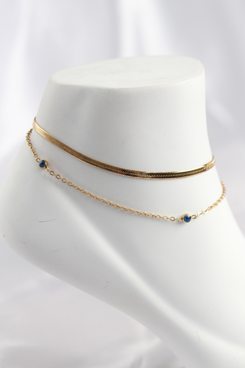 316L Çelik Gold Renk Nazar Boncuk Tasarımlı 2li Halhal 5886 - NLCAEB8139-3999