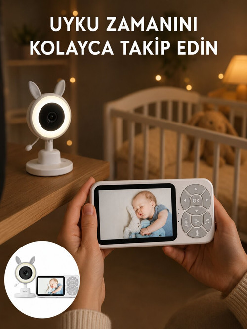 LCD Ekranlı Bebek İzleme Kamerası Ninnili Gece Görüşlü Güvenlik Sistemi Yeni - NLCAEB6457-3
