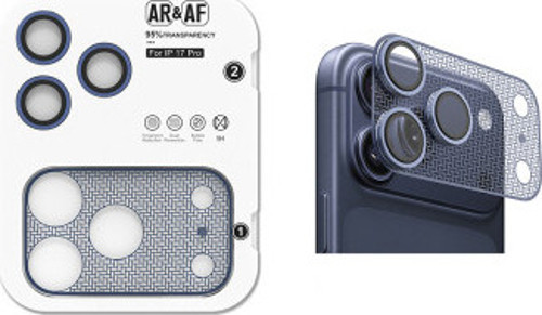 iPhone 17 Pro Parmak İzi Bırakmayan Anti-Reflective 2in1 Kamera Lens Koruyucu - Mavi