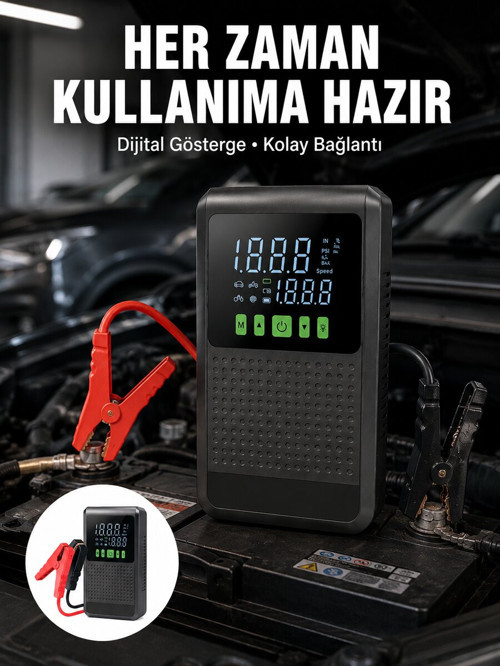 Taşınabilir Araç Akü Şarj Takviye Cihazı 150 PSI Dijital Kompresör Yeni Nesil - NLCAEB1804-4