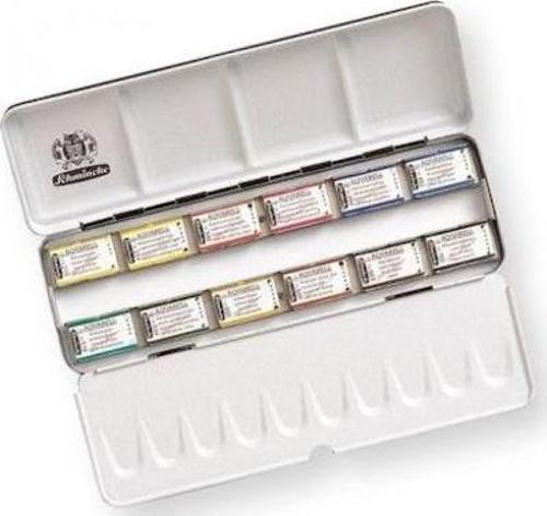 Horadam Aquarell Taş Sulu Boya 1/1 Tablet 12 Renk Metal Set