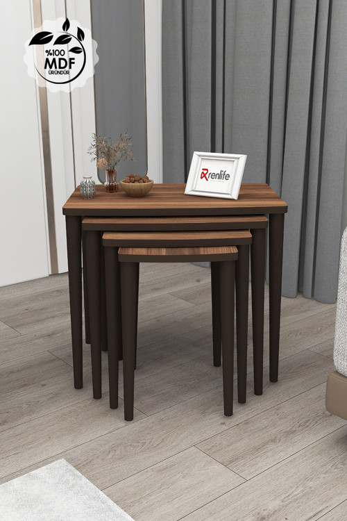 Zigon Sehpa 4'Lü Zigon Mdf Zigon Ahşap Zigon ( Ceviz Lüx)